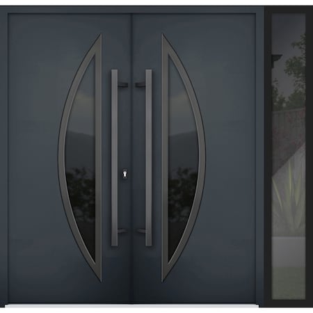 Vdomdoors Steel Double Doors Deux 6501 Anthracite Sidelight Exterior Window Stainless Inserts Single Modern P DEUX6501DEXD-BLK-RH-W72+16 x H80