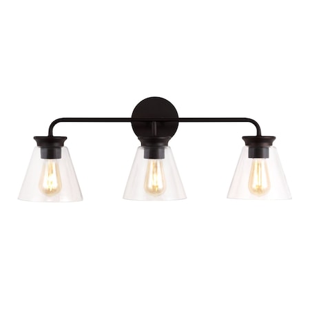 Jonathan Y Kondo 27" 3-Light Modern Farmhouse Iron LED Vanity, Oil Rubbed Bronze/Clear JYL9908A