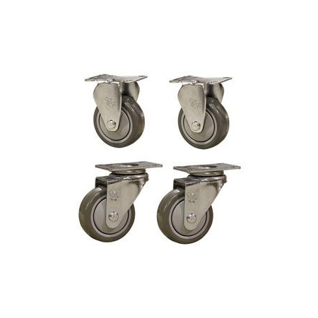 Service Caster 3.5 Inch Gray Polyurethane Wheel Swivel Top Plate Caster Set with 2 Rigid SCC SCC-20S3514-PPUB-2-R3514-2