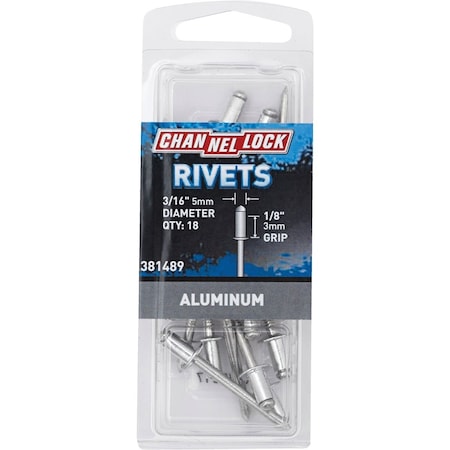 Channellock 3/16''Dia.x1/8'' Grip Aluminum POP Rivet, 18PK 381489