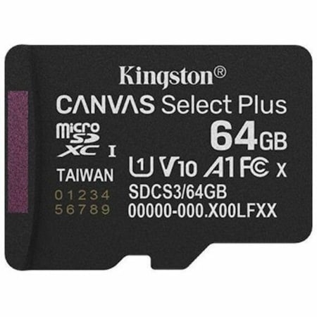 Kingston 64GB MICSDXC CANVAS SELECT PLUS GEN3 100R A1 SINGLE PACK W/O ADP SDCS3/64GBSP
