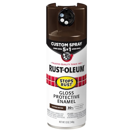 Rust-Oleum Rust Preventative Spray Paint, Leather Brown, Gloss, Solvent, 12 Oz 376892