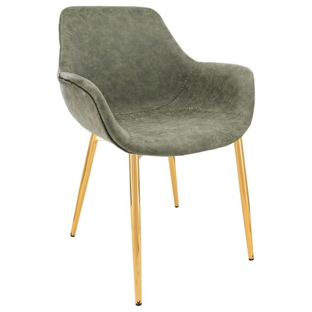 Leisuremod Markley Modern Leather Dining Arm Chair with Gold Metal Legs, Olive Green ECG26G