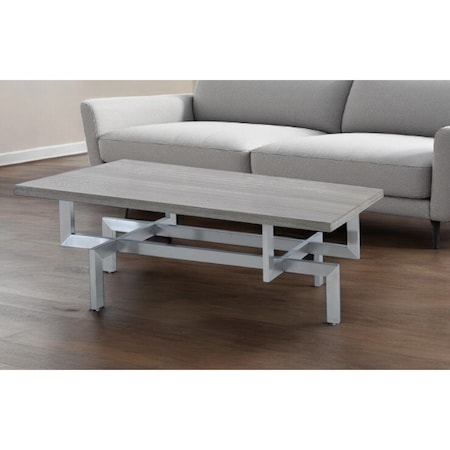 Homeroots 51" Gray And Silver Stainless Steel Coffee Table 520590
