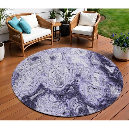 Homeroots 8' Purple And Lavender Round Abstract Washable Indoor Outdoor Area Rug 577165