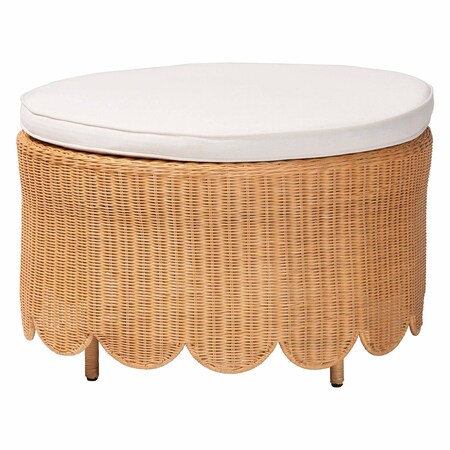 Bali & Pari Teresa Bohemian Light Honey Scalloped Rattan Ottoman 256-14079-ZORO