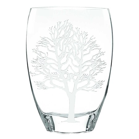 Homeroots 12" Clear And White Tree Of Life Oval Lead Free Crystal Table Vase 375736