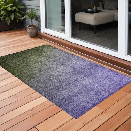 Homeroots 2' X 3' Olive Green and Purple Ombre Washable Non Skid Indoor Outdoor Area Rug 563718
