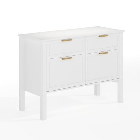 Martha Stewart Hutton Shaker Style Home Office 4 Drawer Lateral File Cabinet in White w/Polished Brass Hardware ZG-ZP-13-WH-GLD-MS