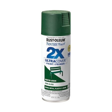 Rust-Oleum Spray Paint, Hunter Green, Semi-Gloss, Solvent, 12 Oz 249853