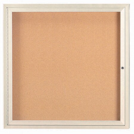 Aarco Enclosed Natural Pebble Grain Cork Bulletin Board w/ Ivory Powder Coated Al Frame, 36''Hx36''W DCC3636RIV