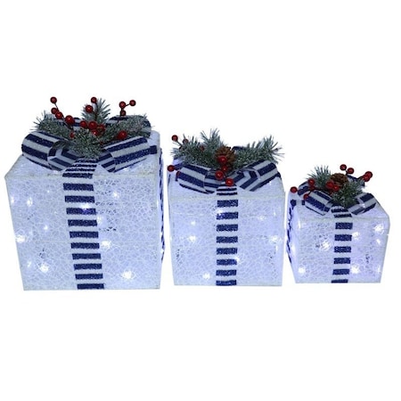 Santas Forest Pre-Lit Mesh Gift Box, Blue/White, LED, Internal Light 56924