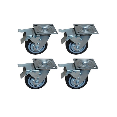Vulcan YTL-002-742 Caster Set, 5 in Dia Wheel, 2 in Thick Wheel, 300 lbs Load, PU & Steel, Black & Silver CASTER5