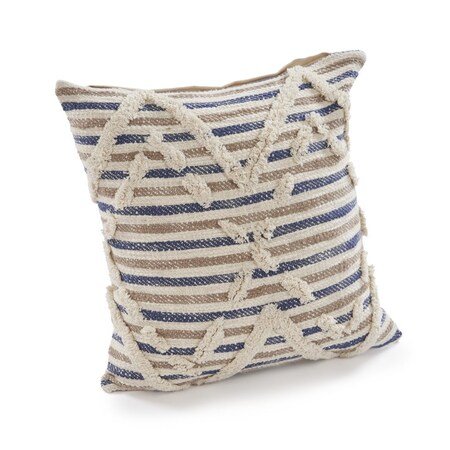 Homeroots Set of Two Blue Diamond Cotton Throw Pillow With Fringe, 2PK 554578