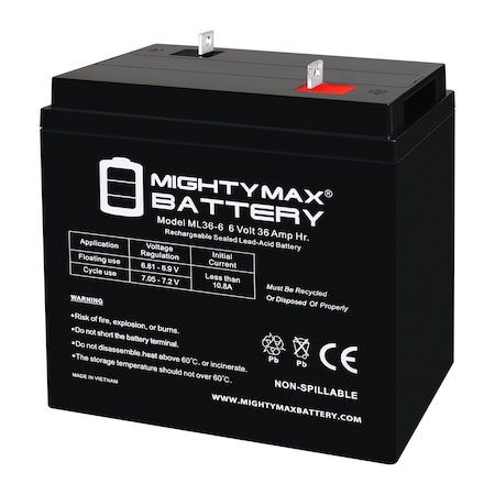 Mighty Max Battery ML36-6NB - 6 Volt 36 AH, NB Terminal, Rechargeable SLA AGM Battery MAX4157563