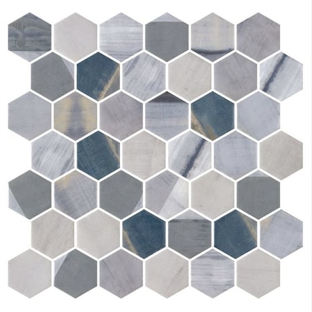 Andova Tiles SAMPLE-Haelm 2-in Hexagon Honeycomb Marble Look Upcycled Polished Glass Wall & Floor Mosaic Tile SAM-ANDHAE1373