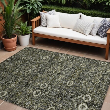 Homeroots 10' X 14' Moss Green And Gray Floral Washable Indoor Outdoor Area Rug 564382