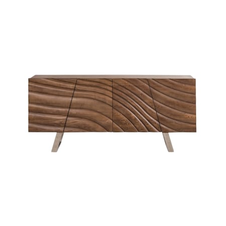 Homeroots 71in Natural Brown Solid Wood Sideboard with Four Doors 283028