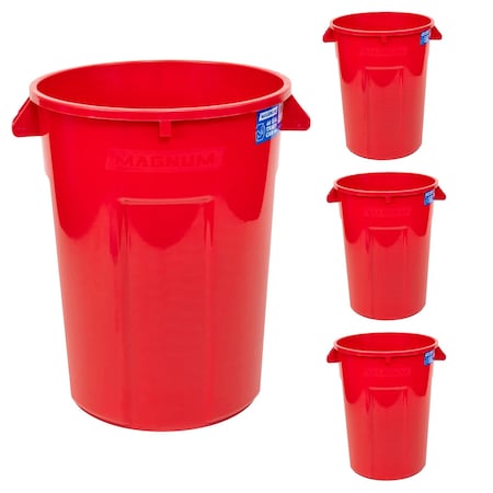 Magnum Tool 44 Gallon Trash Can, High-Vis Red, Construction Grade, Heavy Duty Plastic, 4PK CMTC-C000-44R04