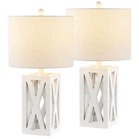 Jonathan Y Stewart 21.5" Farmhouse Wood LED Table Lamp, White, 2PK JYL1062B-SET2