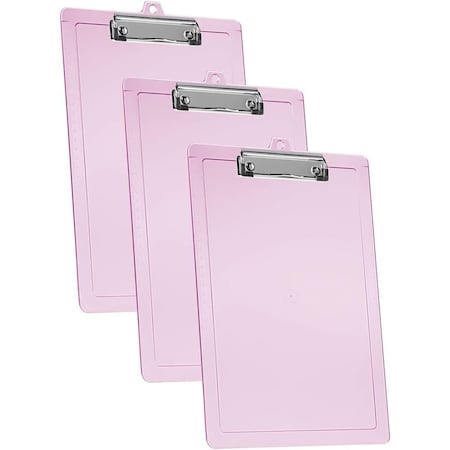 Acrimet 3 Pack Clipboard Letter Size Low Profile Clip & Side Rulers, Durable Plastic, Clear Pink, 3PK 134.8
