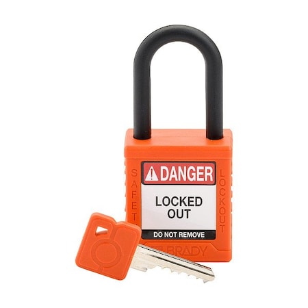 Brady Padlock, Keyed Different, Nylon, Orange, 1 1/2 in Shackle Height, 1 1/2 in Body Width SDPL-ORG-38PL-KD