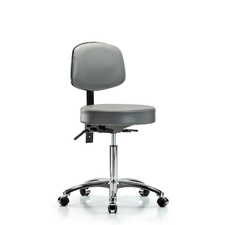 Blue Ridge Ergonomics Vinyl Stool, Back Chrome, Med Bench, Tilt, Casters, Sterling BR-VMBST-CR-T1-NF-CC-8840