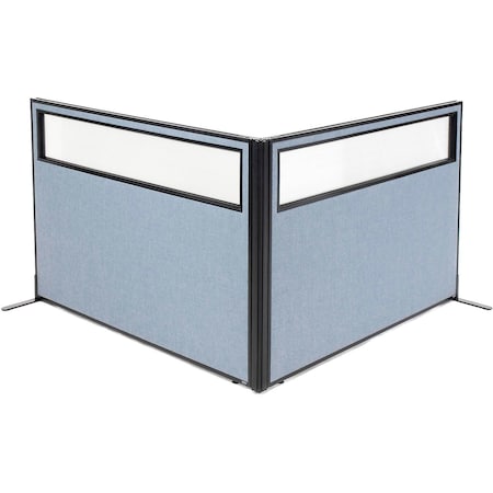 Global Industrial Interion Freestanding 2-Panel Corner Room Divider w/Partial Window 60-1/4"W x 42"H Panels Blue 695103BL