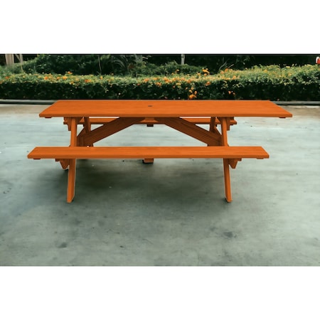 Homeroots 94" Redwood Solid Wood Outdoor Picnic Table with Umbrella Hole 525024