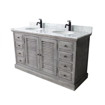 Infurniture WK1960-G plus CW top 61 in. Rustic Solid Fir Sink Vanity In Grey-No Faucet WK1960-G +CW top