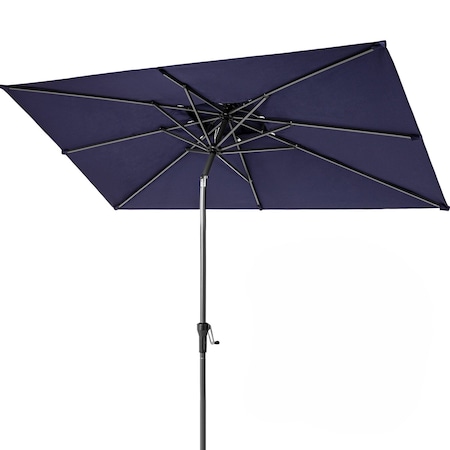 Homeroots 10ft Navy Polyester Rectangular Tilt Market Patio Umbrella With Stand 485612