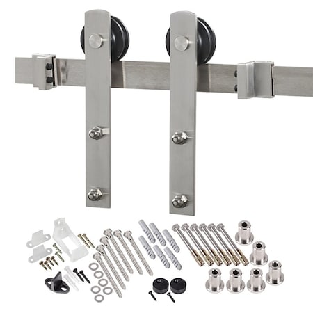 Renin Straight Strap Barn Door Hardware Kit, 96 in L Track, Steel, Stainless Steel, Wall BD100K-09600-SS
