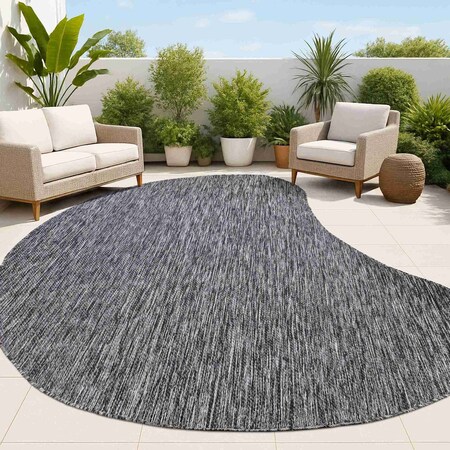 Jonathan Y Evan Modern Rustic Organic Curve Dark Gray 5 ft. x 8 ft. Indoor/Outdoor Shaped Area Rug SHP102B-5