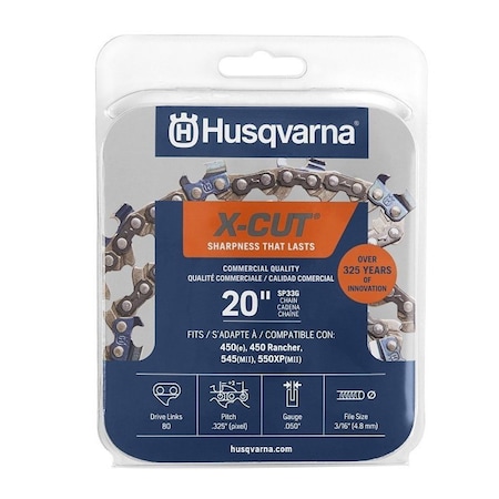 Husqvarna Chainsaw Chain, 20 in L Bar, 0.05 ga, 0.325 in TPI/Pitch, 80-Link 581643604