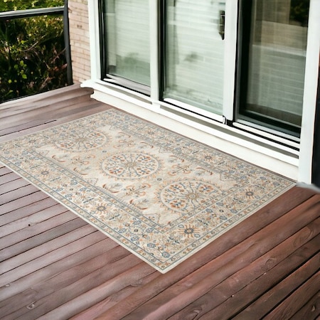 Homeroots 2' X 3' Blue and Orange Medallion Stain Resistant Indoor Outdoor Area Rug 531516