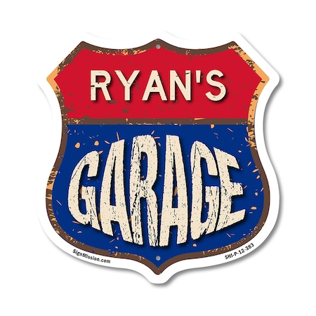 Signmission Ryan's Garage, 12 Inch X 12 Inch, Plastic Sign SHI-P-12-383-RYAN