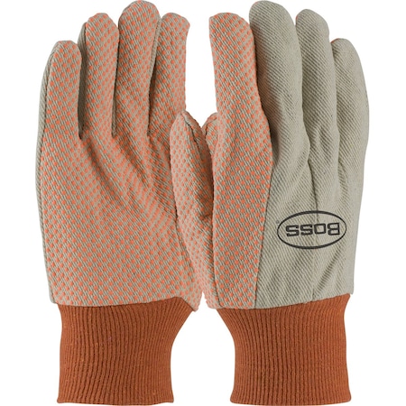 Boss Premium Grade Cotton/Poly Canvas Glove w/PVC Dotted Grip on Palm, Thumb and Index Finger, 10 oz, 12PK 91-910PDO