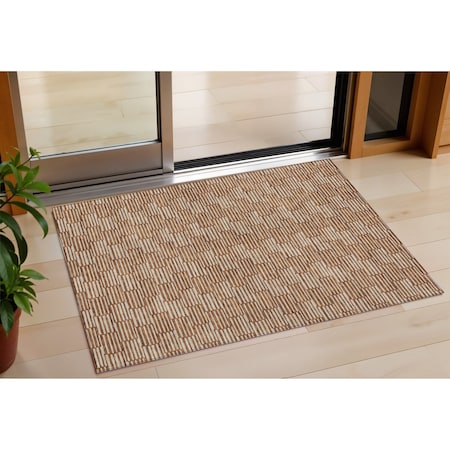 Homeroots 3' X 5' Copper And Beige Geometric Washable Indoor Outdoor Area Rug 595025