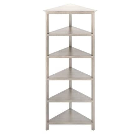 Homeroots 75" Gray Solid Wood Five Tier Corner Bookcase 399765