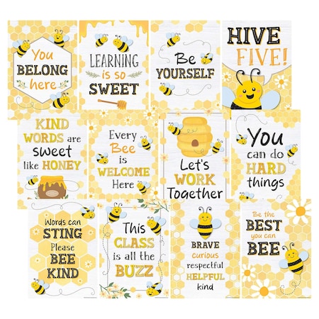 Teacher Created Resources Buzzing Bees Positive Sayings Small Poster Pack, 11'' x 15-3/4'', 12-Piece Set 6914