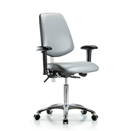 Blue Ridge Ergonomics Vinyl Clean Room Chair, Adjustable Arms BR-NCR-VMBCH-MB-CR-T0-A1-NF-CC-8840