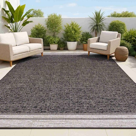 Jonathan Y Alda Modern Minimalist Mingled Solid Black/Cream 4 ft. x 6 ft. Indoor/Outdoor Area Rug TSN213A-4