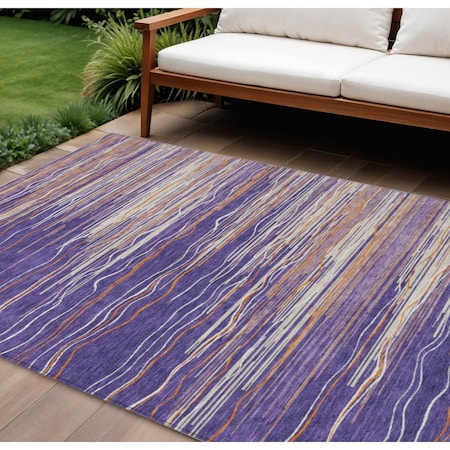 Homeroots 10' X 14' Purple Copper And Ivory Striped Washable Indoor Outdoor Area Rug 597288