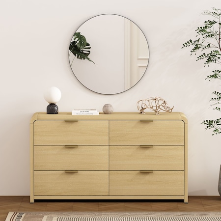 Manhattan Comfort Grace 60in Double Dresser in Natural Oak and Gold DR009-GNO