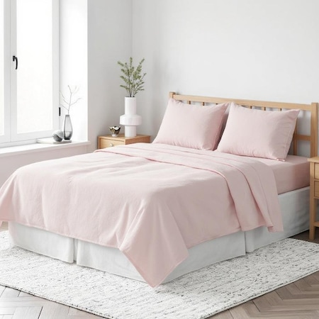 Homeroots Light Pink Linen Full Double Flat Sheet 520739
