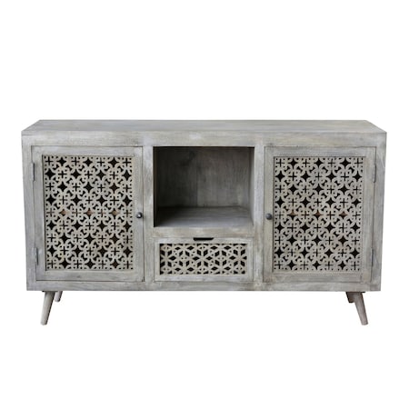 Homeroots 55in Gray Solid Wood Cabinet Enclosed Storage Worn TV Stand 488848