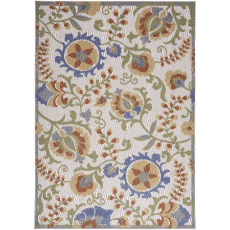 Homeroots 5' X 7' Ivory And Blue Indoor Outdoor Area Rug 527614