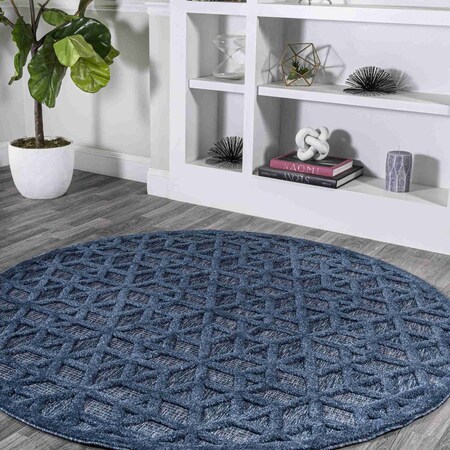 Jonathan Y Talaia Neutral Geometric Navy 5 ft Round Indoor/Outdoor Area Rug IBZ102B-5R