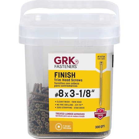 Grk Fasteners GRK No, 8 x 3-1/8'' Star Drive Steel Trim Screw, 300 Ct. 115734