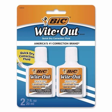 Bic Wite-Out Quick Dry Correction Fluid, 20 mL Bottle, White, 2PK WOFQDP24-A-WHI